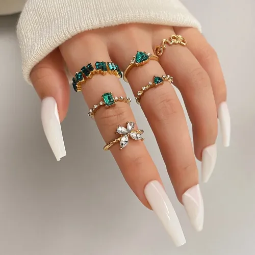 Crystal Rhinestone Butterfly Love Letter Ring Set 6 pcs